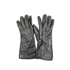 Coach Black Leather Cashmere Lined Gloves Size 8 Logo Hardware